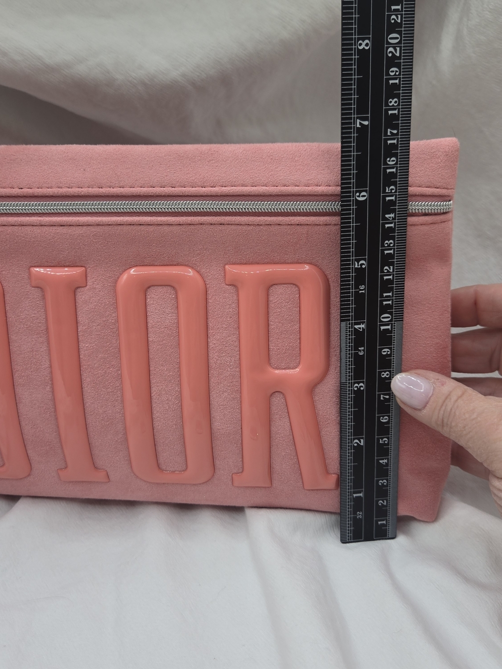 Dior Pink Suede Zip Cosmetic Pouch with Logo-Print Lining - Picture 4 of 4